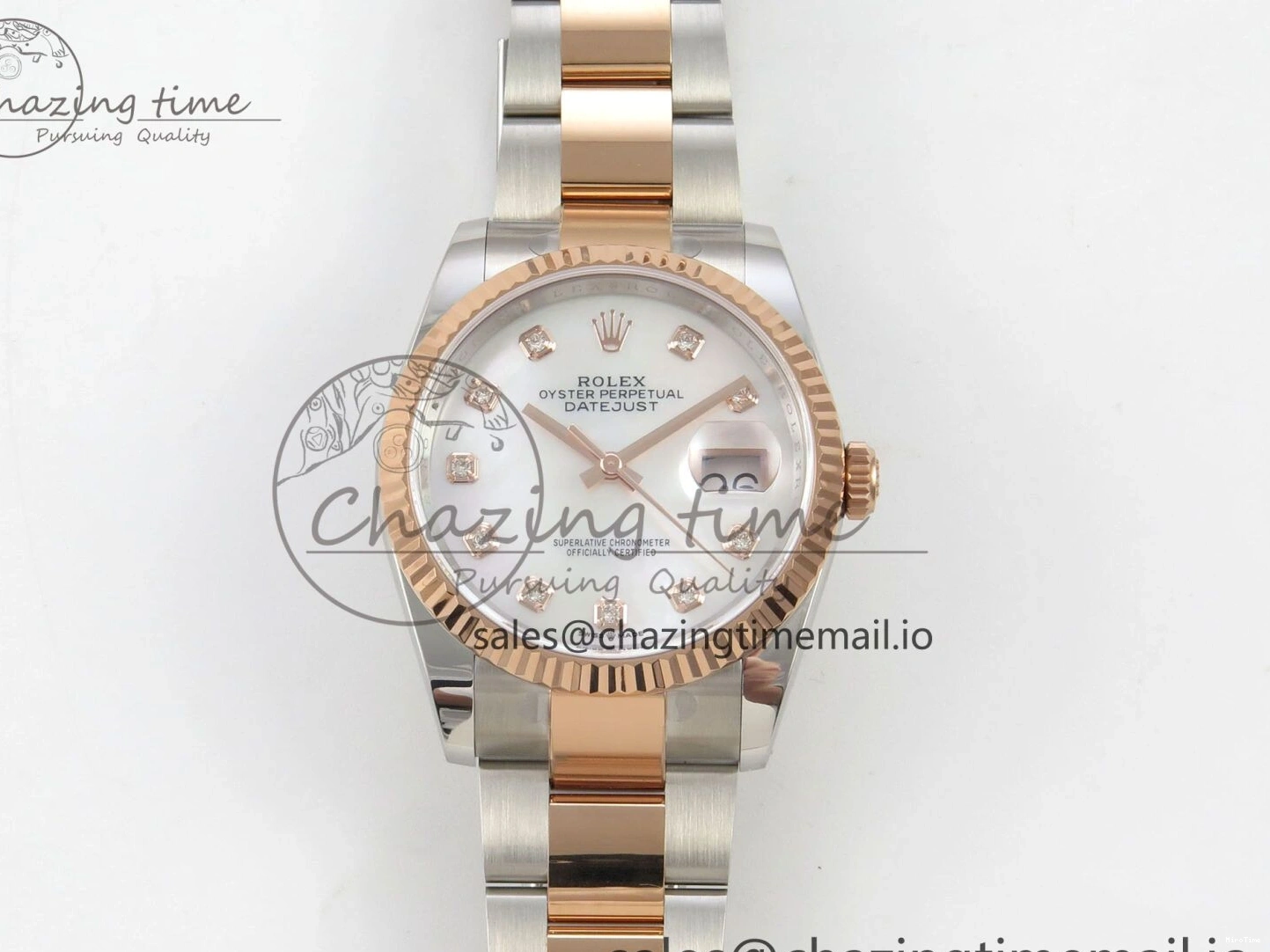 MiroTime 0426 FastDry DateJust 36 SS RG ARF 1:1 Best Edition 904L Steel White MOP Diamonds Dial on Oyster Bracelet SH 57